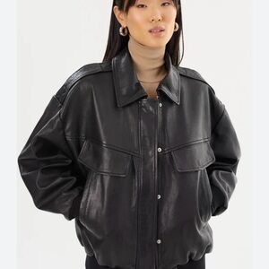 Cougar Black Leather Jacket Oversized